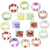 18 Pieces Resin Fruit Rings Set Colorful Open Ring Statement Band Fruit Ring Adjustable Vintage...
