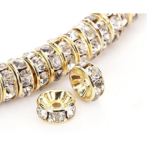 BRCbeads 8mm Gold Plated Crystal Rondelle Spacer Beads 100pcs per Bag for jewelery Making(#001 Clear Crystal) Cover