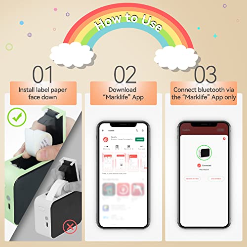 Pristar P15 Etikettiergerät Bluetooth Beschriftungsgerät Selbstklebend Wiederaufladbar Etikettendrucker, Labeldrucker für iOS&Android, Geeignet für Zuhause Schule Büro, Grün