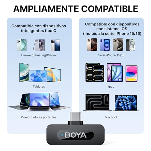 Image of BOYA BY-V20 Wireless Microphone iPhone 15-16 /Android /PC, Noise Cancellation, 48KHz /16Bit, 9h Use, Silent Mode, Lapel Microphone, Microphone for Video Recording, Podcast Cellular Streaming