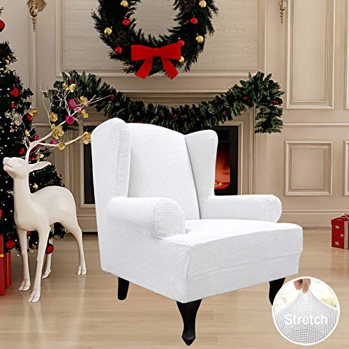 Image of Easy-Going Stretch Large Wingback Chair Sofa SlipcoverSnow White | 1-Piece Sofa Cover Furniture Protector Couch Soft with Bottom, Spandex Jacquard