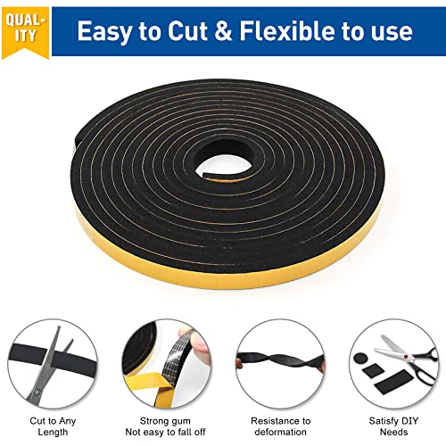 Weather Stripping Door Seal Strip, Ablink Foam Weather Stripping For Door & Window, Door Insulation Weather Strip, Strong Self Adhesive Door Seal Strip (16Ft*1/2In*1/4In) #TOP2