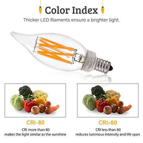 Brite Innovations 5-Watt = 60W Equivalent (3 Pack) Led Filament Candelabra/Chandelier Light Bulb-Dimmable-Soft White 3000K-Flame Tip Energy Star & Ul Listed #TOP5