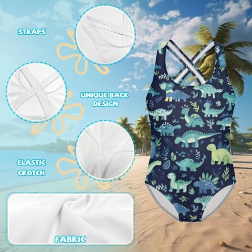 One-Piece Swimsuit for Girls Kids 5-14 with Cross-Back Straps3