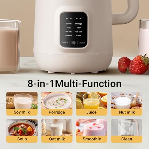 Bear 8 in 1 Nut Milk Maker Machine, 40oz/1.2L Soy Milk Maker with Self Clean/12H Delay/6H Keep Warm, One Touch Alomnd Milk Maker for Homemade Oat, Soup, Juice, Plant Based and Non Dairy Beverages image 3