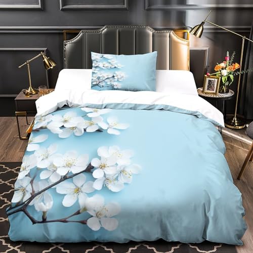 Parure avec taies d'oreillers IOFEER en coton doux fleurs blanches