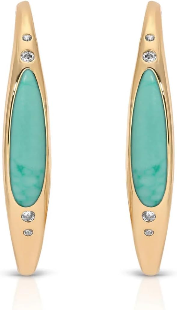Ettika Turquoise Solstice Hoops. Gold Hoop Earrings for Women. 18K Gold Plated Medium Hoops. Festival Accessory, Western Jewelry