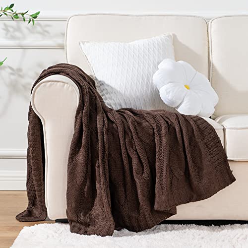 Battilo Brown Cable Knit Throw Blankets For Couch, Super Soft Warm Cozy Decorative Knitted Throw Blanket For Bed, Sofa, Chair 50"X60" #TOP3