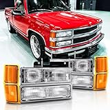 ISHARINGAUTOPARTS OEM Style Headlights Assembly+Bumper Lamps+Amber Corner Lights Compatible with 1994 1995 1996 1997 1998 1999 Chevy C/K 1500 2500 3500 Suburban