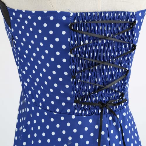 Image of Women Vintage Polka Dot 1950s Rockabilly Halter Audrey Dress Retro Floral Evening Cocktail Swing Dress