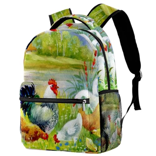 Sac à dos d'école coq et oie 40cm pour adolescents et filles