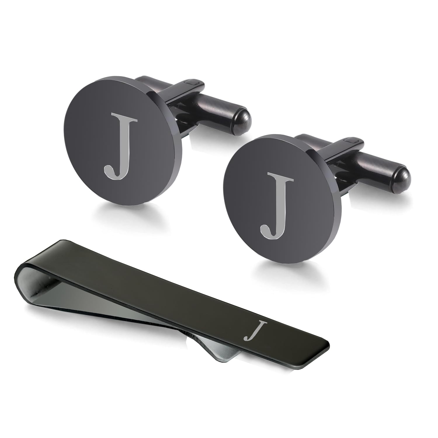 WIGERLONInitial Cufflinks and Tie Clip Set for Men,Stainless steel Letter Cuff Links and Tie Bar Set gift for Father Husband Son Boyfriend
