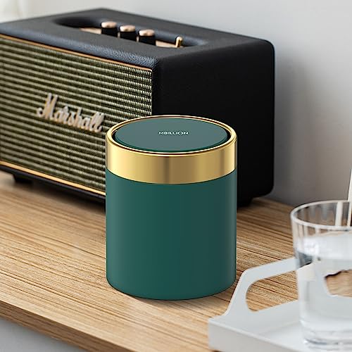 mini trash can with lid desktop small trash can recycling bin cute metal garbage can for tabletop countertop usestainless steel 04 gallon15 liter waste bin for office parlor bedroomdark green