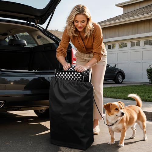 Image of Magshion 3-Wheel Pet Stroller, Foldable Travel Jogger for Small & Medium Dogs & Cats (Up to 33lbs), Lightweight Carrier with Breathable Mesh Cover, Cup Holder & Storage Basket, Black Polka Dots