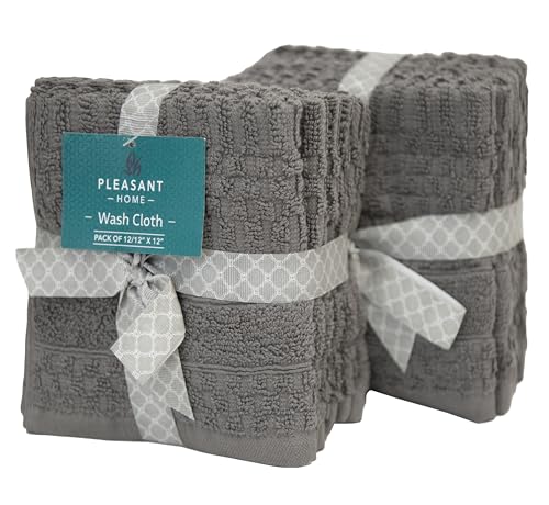 Image of PH Pleasant Home Diamond Wash Cloths Set - 12 Pack (12 inch x 12 inch) - 509 GSM - 100% Ring Spun Cotton Wash Cloth - Super Soft and Highly Absorbent Face Towels(Dark Grey)