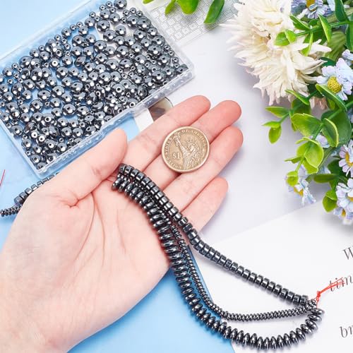 arricraft 394 Pcs Hematite Beads, 3 Sizes Black Flat Round Rondelle Disc Stone Beads for DIY Bracelet Jewelry Making - Image 3