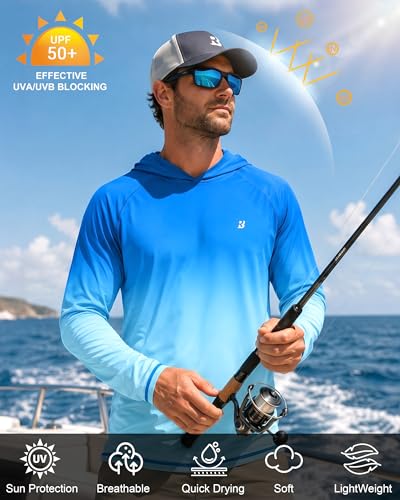 Image of Roadbox Mens Fishing Sun Hoodie, Long Sleeve UPF 50+ UV Protection Shirts