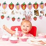 Strawberry First Birthday Party Decoration Berry 1st Monthly Photo Banner Milestone Photograph Bunting Garland for Baby Girl 12 Months Photo Display Baby Shower Berry Party Decorations Supplies - Image 5