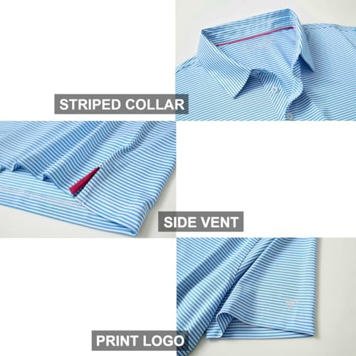 Image of Men's Golf Polo Shirts Short Sleeve Striped Performance Moisture Wicking Dry Fit Golf Shirts for Men