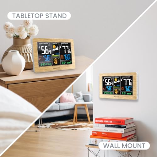 Image of Newentor Weather Station Wireless Indoor Outdoor Thermometer, Wood,1Sensor