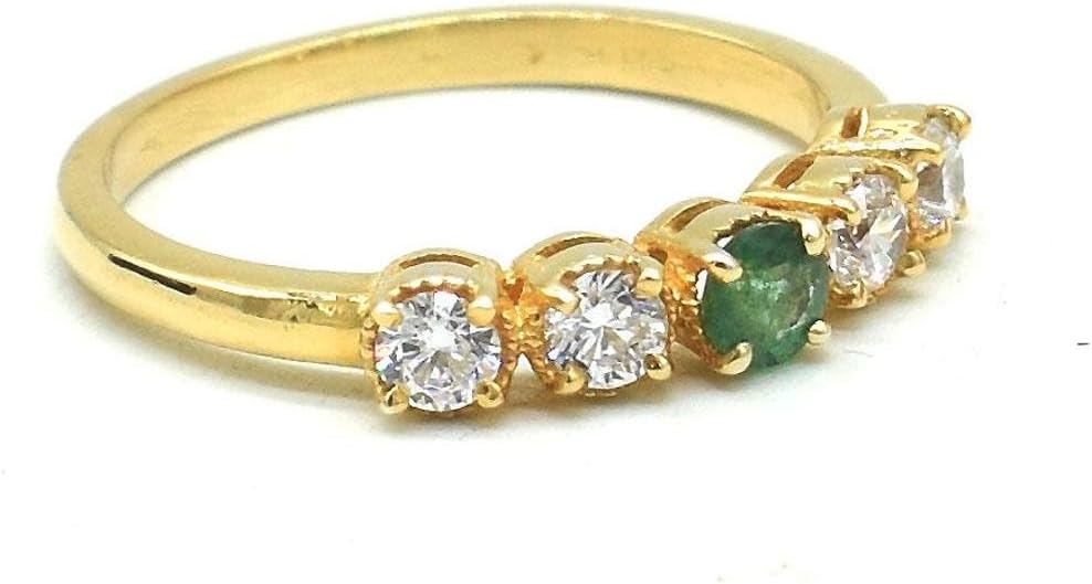 Gemma Amor Natural Emerald Five Stone Band Ring, 925 Sterling Silver Gold Plated, Green Gemstone with Diamond Accents, Handmade Jewelry for Women