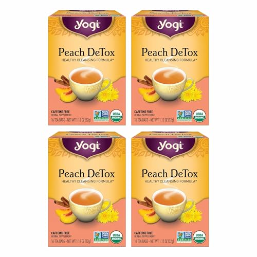 Yogi-Tea-Peach-DeTox-16-Bags-per-Pack-4-Packs-Organic-DeTox-Tea-to-Feel-Refreshed-Includes-Cinnamon-Bark-Ginger-Root-Cardamom-Pod-Burdock-Root-Dandelion-Root-More