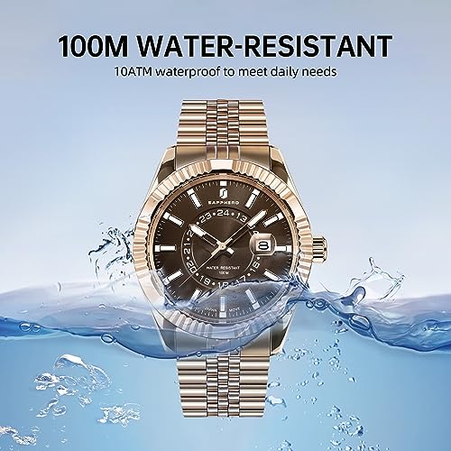 Image of Sapphero Men's Analog Watch - Waterproof Diamond Silver Quartz With Date Display - Stainless Steel Casual Luxury Wrist Watch - Unique Dress Gift for Men