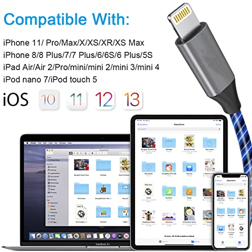 LED iPhone Light up Charger Cable, | Apple MFi Certified | USB A to Lightning Fast Charging Cord Compatible with iPhone 13 Pro Max 12 Mini 11 X XS XR 8 7P 6S 5S iPad iPod Touch More (3FT, Blue) by Areson - Image 7