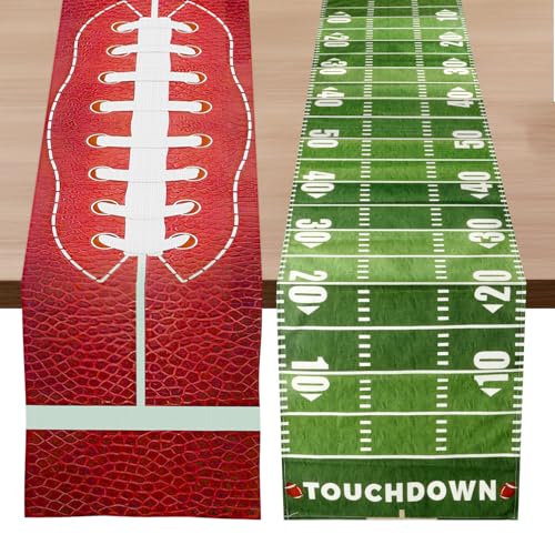2PCS Football Table Runner, Football Party Decorations, American Football Court Table Runner, Linen Touch Down...