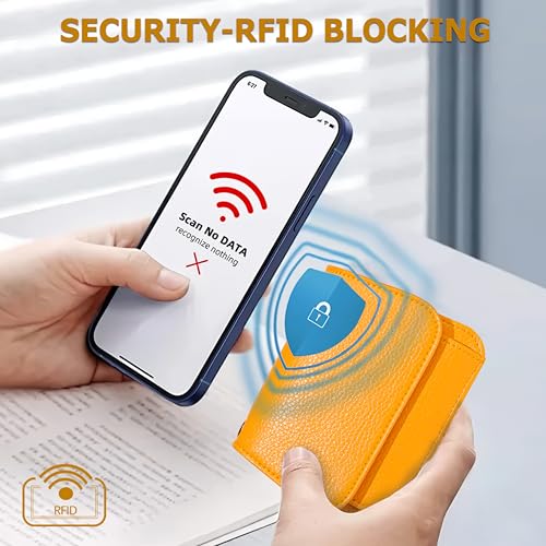 Image of Women Small Wallet RFID Blocking Slim Wallet with Coin Pocket Tri-Fold Credit Card Holder with ID Window and Keychain(Light Yellow)