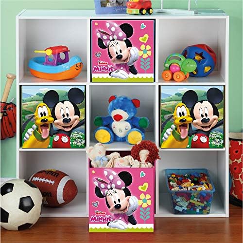 Superdiver Foldable Disney Minnie Mouse Cube Storage Bins Fabric Toy Box/Chest/Organizer for Kids Nursery, 13x13x13 inch pink