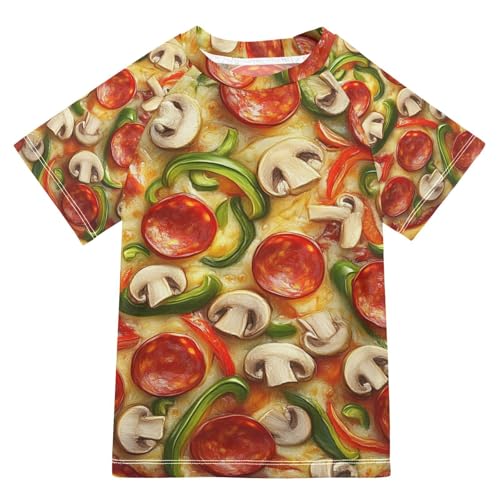 Jucciaco Boys Swing Shirts Pizza Mushroom Food Rashguard Short Sleeve Kids T-Shirts Sun UPF 50+ Multicoloured