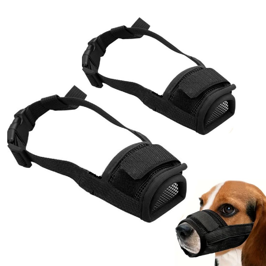 2 Museruole per Cani in Rete Morbida, Taglie Piccola e Media, Nero, Protezione Anti-Morso e Anti-Abbai, Materiale Traspirante, Regolabile per Cani di Taglia Piccola e Media