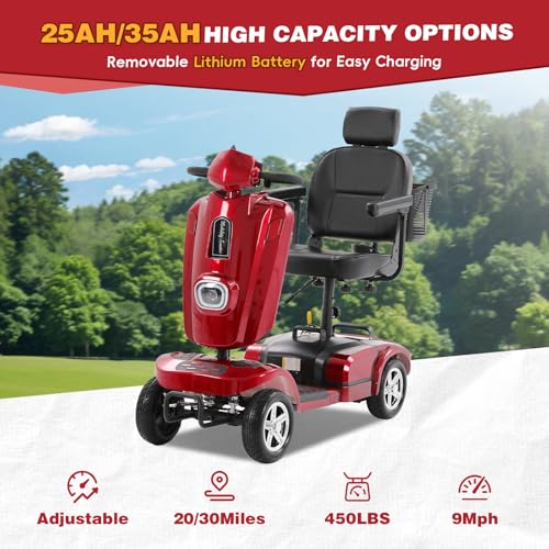 Image of Heavy Duty Mobility Scooter for Adults & Seniors, 500W Motor, 20 /30 Miles Long Range, 450 LBS Capacity, Removable Lithium Battery, 10 inch All-Terrain Tires, with Windshield & Suspension