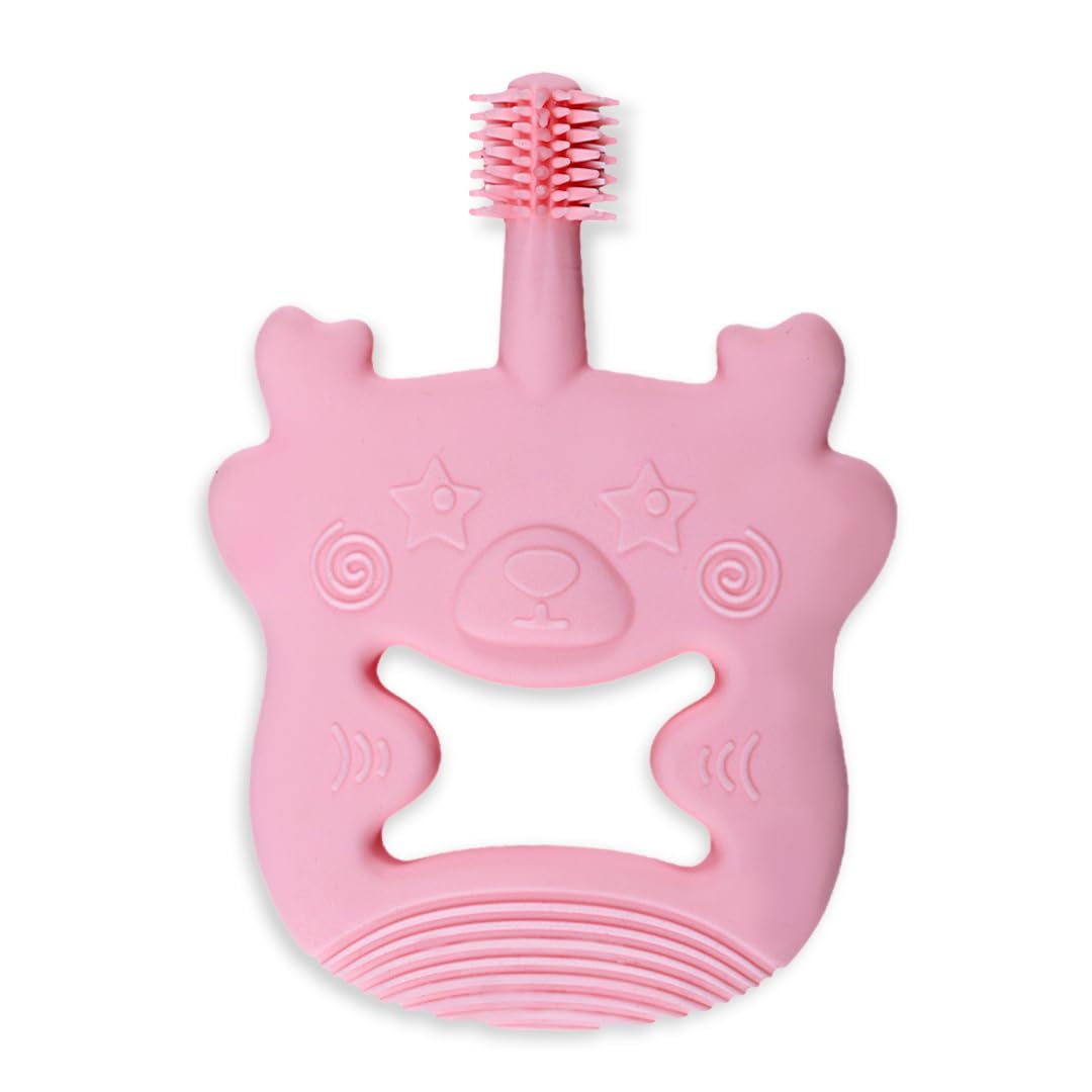 Infantso Non Toxic Food Grade Soft Silicone Baby Teether, BPA-Free teether for Baby 6 to 12 Months for Pain Relief Easy Teething (Pink Bear) Baby Teethers-image-25