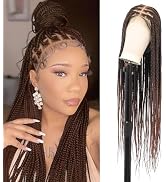 Esnccur 360°HD Full Lace Braided Wigs for Women Square Knotless Braided Wigs with Baby Hair Brown...