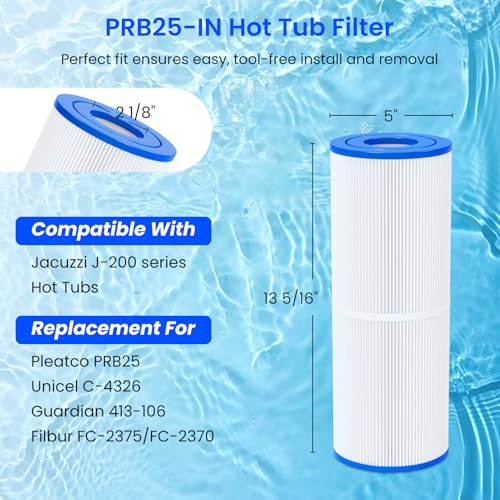 Future Way PRB25-IN Hot Tub Filter Replacement for Pleatco PRB25, Unicel C-4326, Guardian 413-106, Filbur FC-2375/FC-2370, 5X13 Drop in Spa Filter, 25 sq.ft, 2 Pack - Thumbnail 2