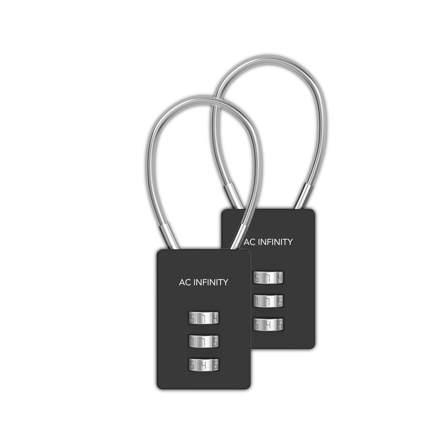 AC Infinity 3-Digit Combination Lock 2-Pack Heavy-Duty Zinc Alloy Padlock with Steel Wire Cable for Grow Tents Greenhouses