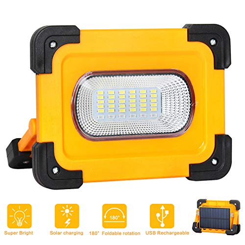 DIKAIDA Portable Led Work Light, Solar Rechargeable Flood Lights, Portable Camping Outdoor Light, Magnet Waterproof Work Light