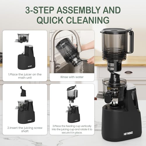 Image of HEYNEO Slow Masticating Juicer Machine - 5.9'' Wide Feed Chute | Cold Press Juice Extractor with Dual Layer Strainer for Fruit & Vegetable,High Juice Yield & Easy Cleaning,Low Noise,250W