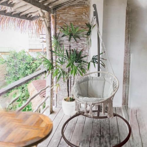 Cojín para silla de hamaca, almohada colgante de macramé suave con pompones, cojín para columpio al aire libre para silla de huevo y porche, color marfil - imagen 3