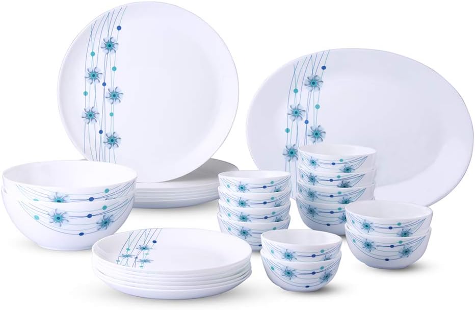 Larah by Borosil - Moon Series, Bluebell 27 Pieces Opalware Dinner Set, White
