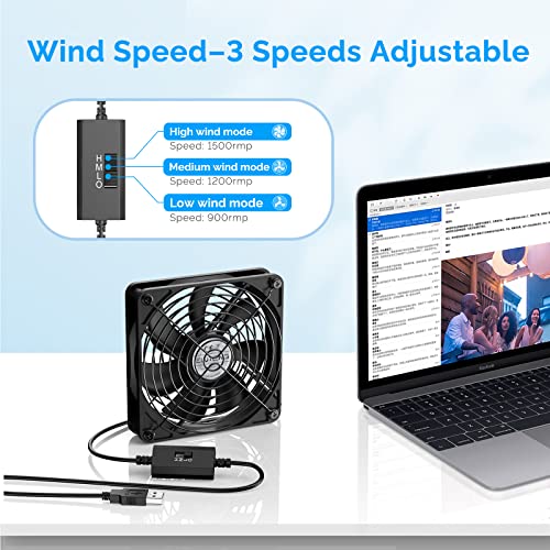 ELUTENG 140mm USB Fan with 3 Speed 5V Powered Case Fan 1500PRM Portable Cooling Fan Suitable for Tablet TV Receiver Router DVR Play Station Xbox Computer and More - Image 3