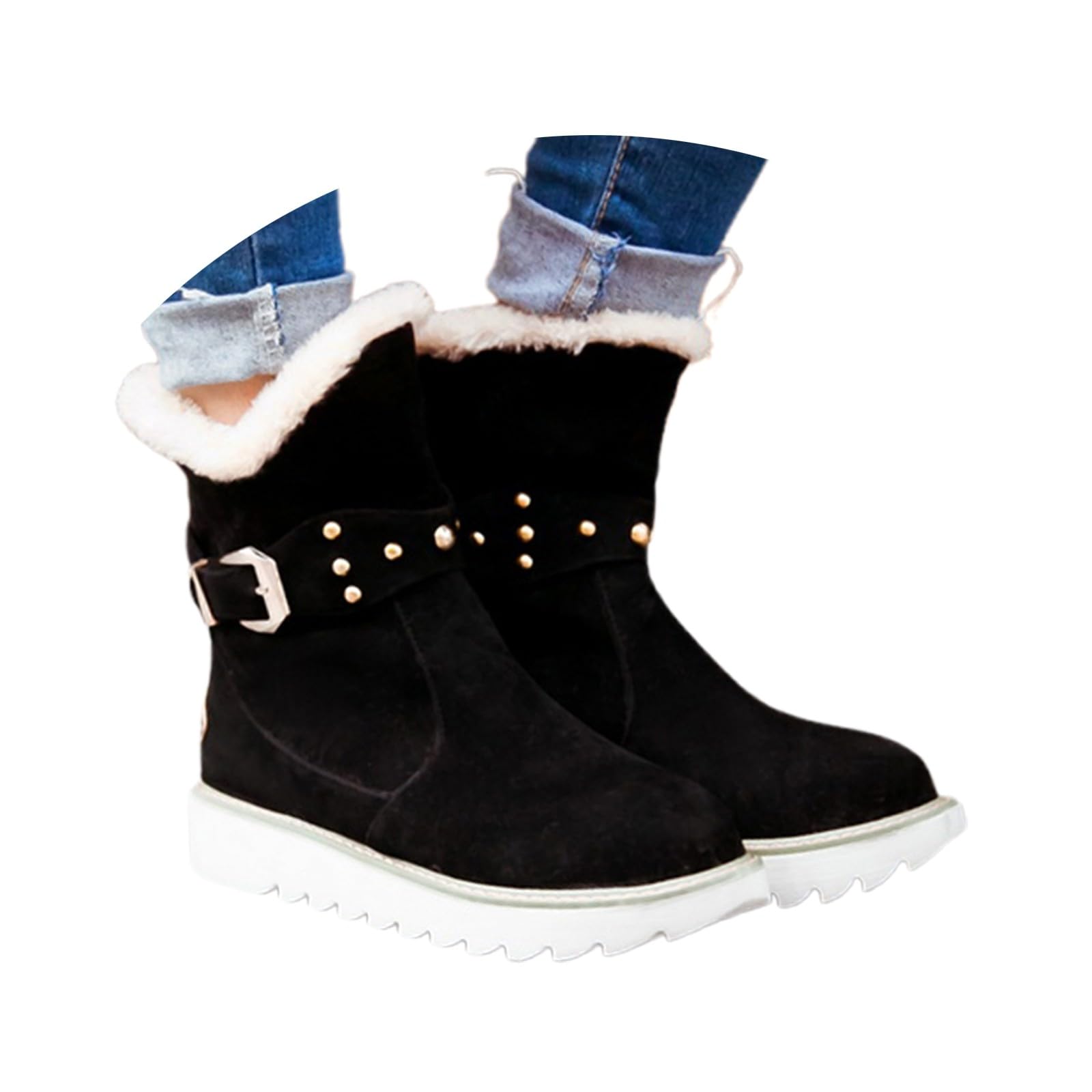 Generisch Bottes de neige chaudes pour femme Automne Hiver Loisirs Daim Talon plat Hauteur de tige moyenne Bottes de cheville confortables à enfiler Chaussures d'extérieur Bottines