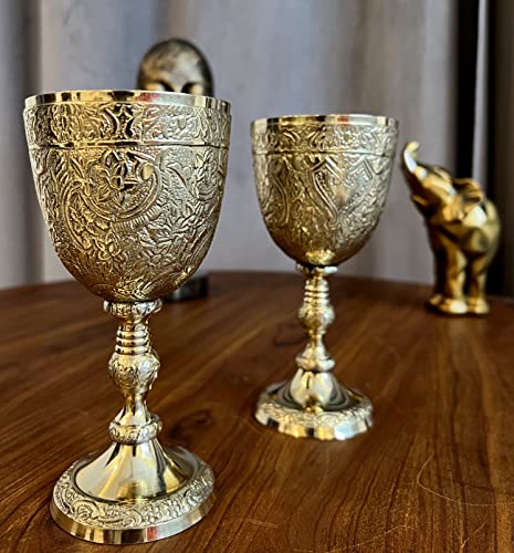 Morcomart Vintage Brass Embossed Goblet Cup Medieval Inspired Glass Gothic Theme Christmas Chalice Goblet (Pack Of 1) #TOP5