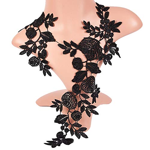 Gorgecraft 2 Pairs Black Flowers Patches Garment Applique Embroidery Roses Bouquet Boho Sew On Trim Patches Diy Wedding Dress Sewing Lace Collar Clothing Accessories Craft For Clothes Bags (Black A) #TOP3