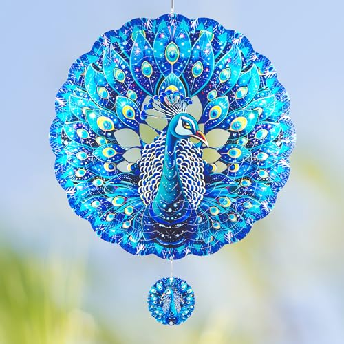 Peacock Gifts for Women, Peacock Wind Spinner Garden Decor, 12 inch 3D Hanging Wind Spinners Outdoor
