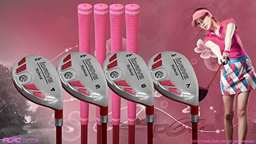 Women’s iDrive Golf Clubs All Ladies Pink Hybrid Complete Full Set which Includes: #4, 5, 6, 7 Lady Flex Right Handed New Utility L Flex Club