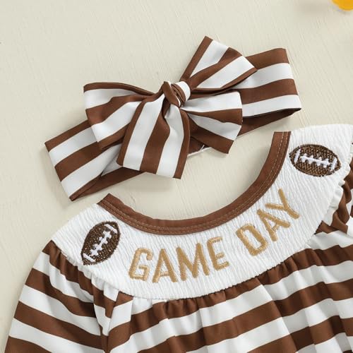 GOOCHEER Fall Newborn Baby Girl Clothes Game Day Football Embroidered Stripe Long Sleeve Romper Jumpsuit Outfit3