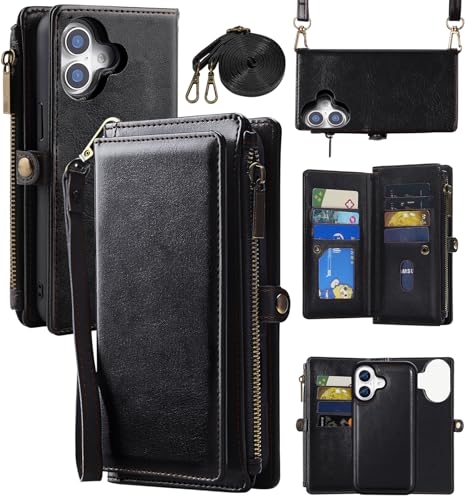 Étui portefeuille amovible pour iPhone de 15,5 cm en noir mat